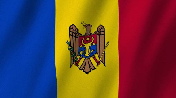 Moldova flag waving in the wind. Flag of Moldova images Moldova flag waving in the wind. Flag of Moldova images moldovan flag stock illustrations