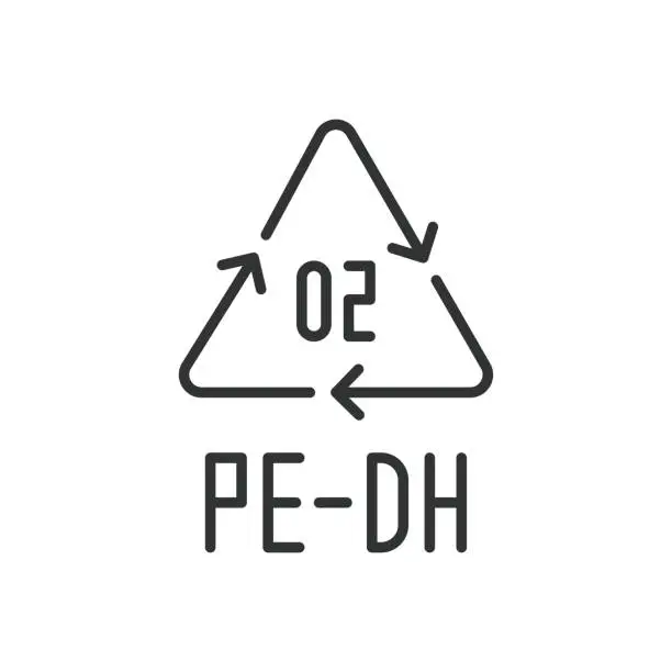 Vector illustration of PE-HD 02 recycling code symbol line icon. Plastic recycling vector high density polyethylene sign. Line design. Editable stroke