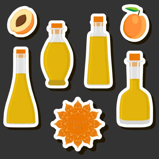 Vector illustration of Illustration on theme big set different types liquid oil, bottle various size