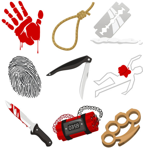 ilustraciones, imágenes clip art, dibujos animados e iconos de stock de criminology policía investigación escena del crimen - blood on knuckles