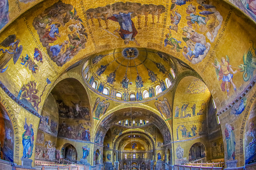 Icon of Saint Irina in interior of Hagia Sophia - greatest monument of Byzantine Culture, Istanbul, Turkey.