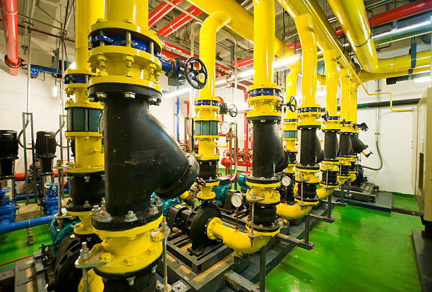 istock Water pumping station and industrial interior pipes 181873047