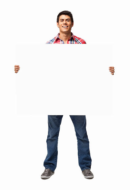 istock Man Holding Blank Sign - Isolated 181873337