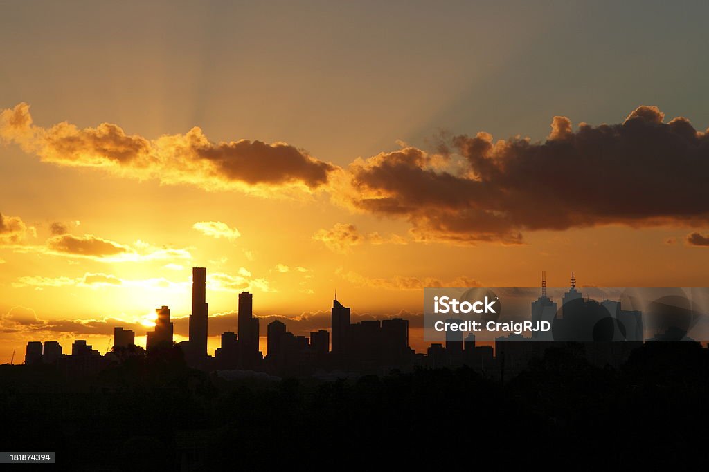 Skyline von Melbourne - Lizenzfrei Abenddämmerung Stock-Foto