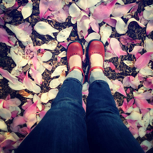 istock Shoes and flower petals 181874404