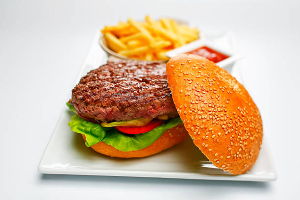 open burger and french fries