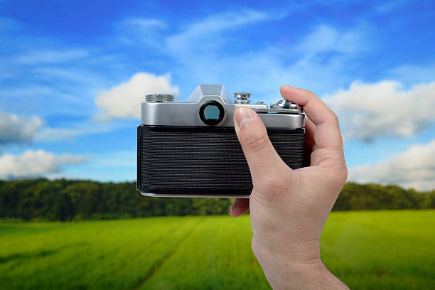 istock Photographing landscape with an old photo camera 181875326