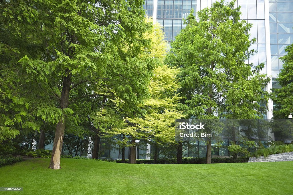 Rasen und Bäume vor einem Bürogebäude, London - Lizenzfrei Vereinigtes Königreich Stock-Foto