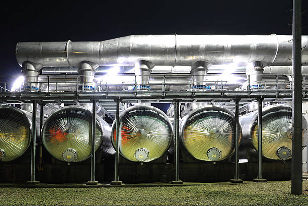 Milk tanks in food processing plant