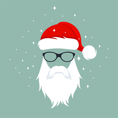 Santa Claus hat, moustache, beard, and eyeglasses - quintessential Christmas elements embodying the festive spirit.