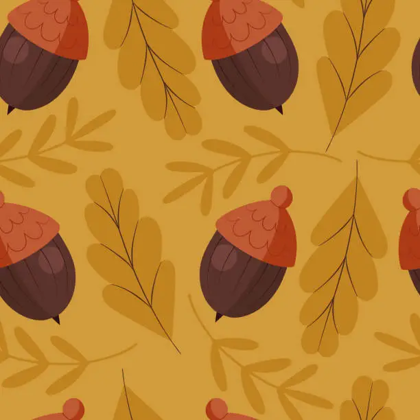 Vector illustration of Seamless pattern with oak leaves and acorns