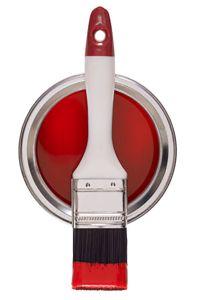 istock Red paint brush on a tin of paint 181876654