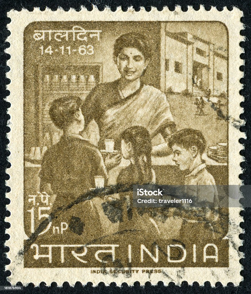 インドの子供の日 Stamp - 郵便切手のロイヤリティフリーストックフォト