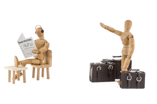 wooden mannequin has no stress with  noise or the wife? The other has packed the luggage.  be creative too :)