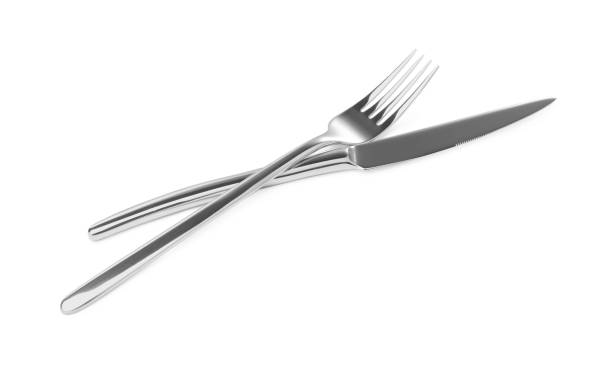 istock Fork and knife isolated on white. Stylish shiny cutlery set 1818777216
