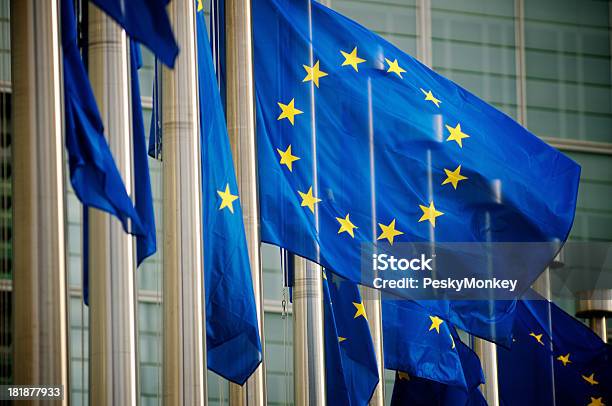 Eu Flags Flying At The European Commission Building Brussels Belgium Stock Photo - Download Image Now