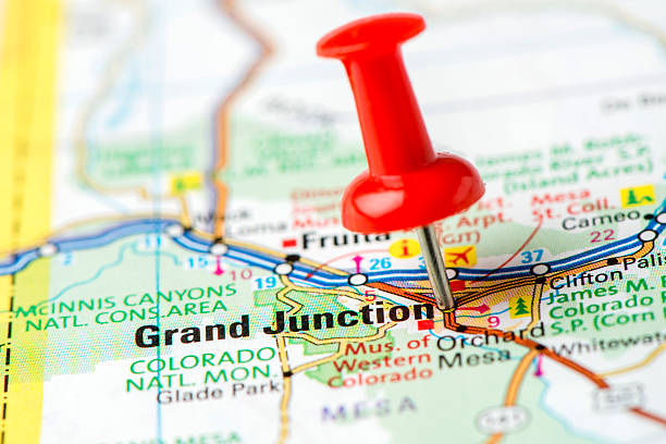 nós capitais internacionais no mapa série: grand junction, colorado, co - grand atlas imagens e fotografias de stock