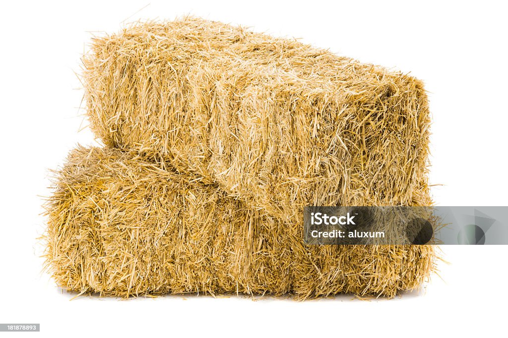 Two stacked bales of hay on white background Two bales of hay on white background Bale Stock Photo