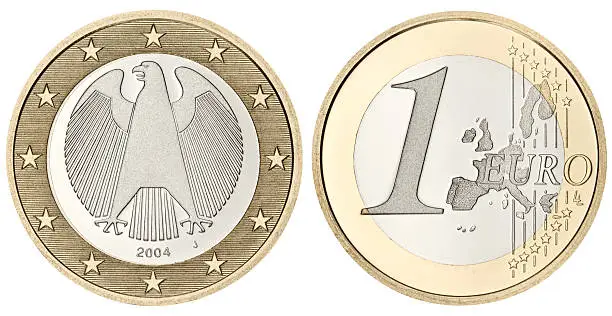 Proof grade One Euro Coin in excellent condition. Isolated on white with clipping path.