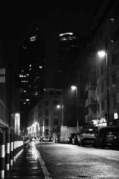 istock Frankfurt Night Black and White Light people Buildings 1818790834