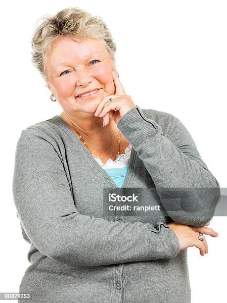 Sorridente Mulher Idosa - Fotografias de stock e mais imagens de Mulheres - Mulheres, Fundo Branco, 60-64 anos
