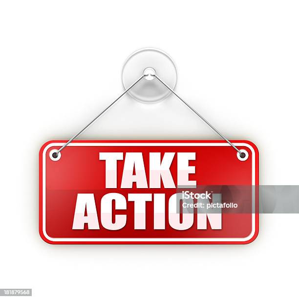 Take Action Sticky Red Sign Stock Photo - Download Image Now - Acting - Performance, Activity, Advice