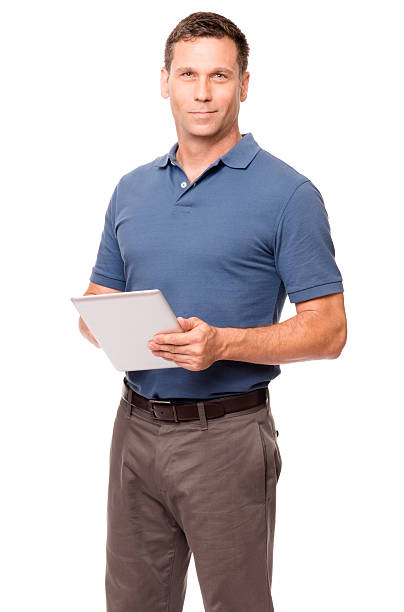 istock Casual Dressed Man with Digital Tablet Isolated on White Background 181880232