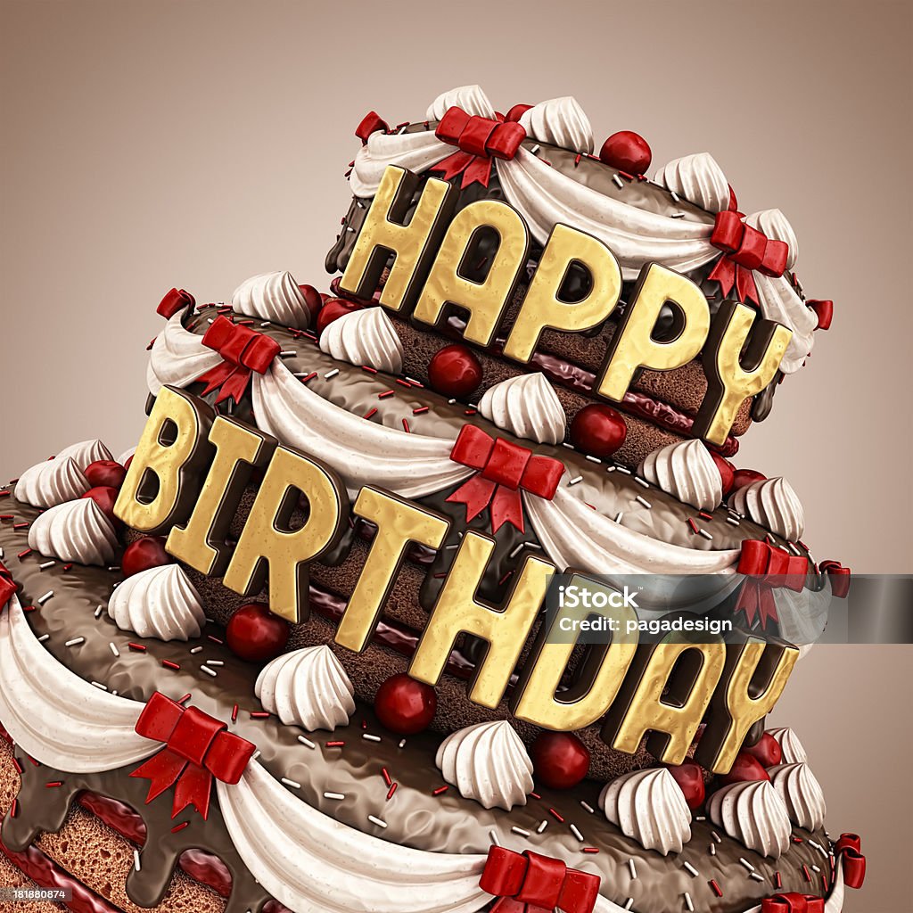happy birthday chocolate birthday cake with happy birthday words.3d render. Baked Stock Photo