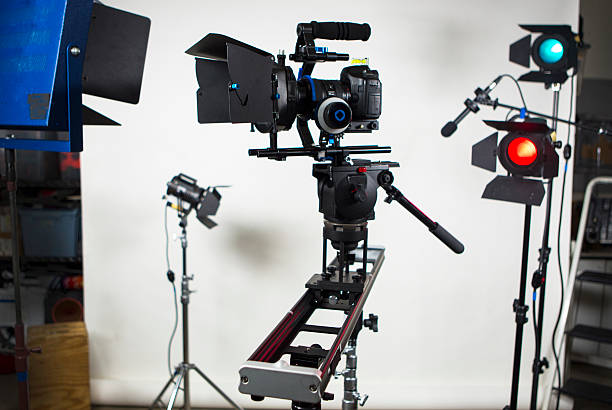 istock DSLR video camera on slider, studio production gear 181881501