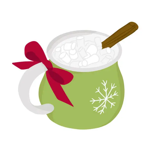 Vector illustration of Christmas hot chocolate with cinnamon stick