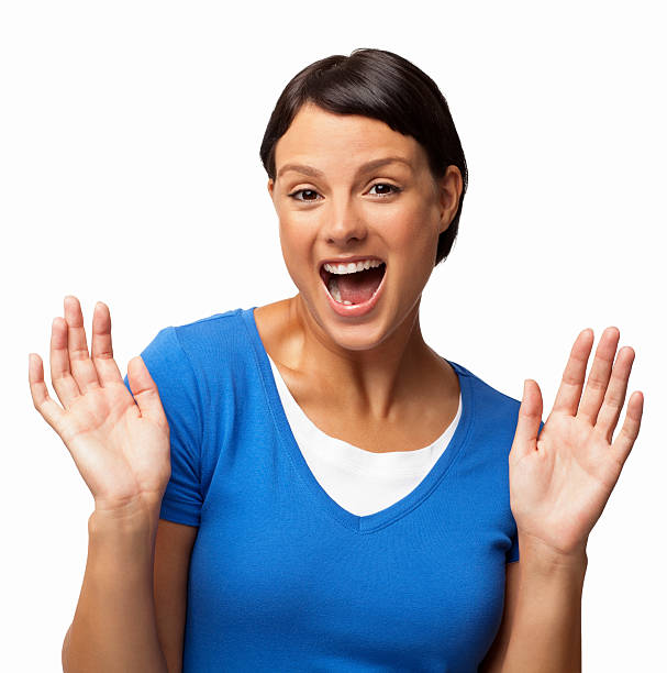 istock Excited Young Woman Screaming Out - Isolated 181882263