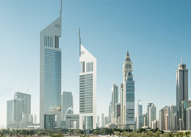 Dubai City "Dubai Cityscape with Emirate Tower buildings in Dubai, UAE" arabian peninsula photos stock pictures, royalty-free photos & images