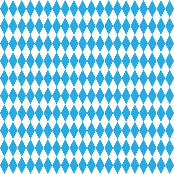 Vector illustration of Beer Fest background with blue rhombus. Seamless Bavarian rhombic pattern. Ideal for textiles, packaging, paper printing, simple backgrounds and textures.
