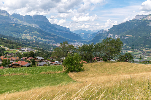 Alpine landscape of the Arve Valley in summer.