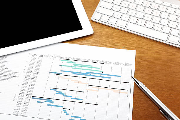 Schreibtisch mit gantt-Schaubild – Foto