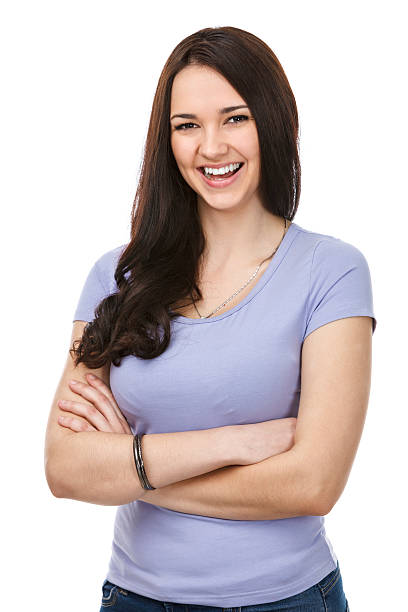 istock Beautiful young woman smiling against white background 181884808