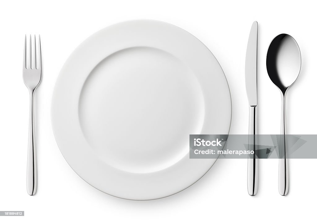 カラの皿、フォークやスプーン、ナイフ - カトラリーのロイヤリティフリーストックフォト
