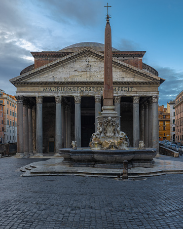 It is a former Roman temple and, since AD 609, a Catholic church (Basilica Santa Maria ad Martyres or Basilica of St. Mary and the Martyrs) in Rome, Italy. It was built on the site of an earlier temple commissioned by Marcus Agrippa during the reign of Augustus (27 BC – AD 14), then after that burnt down, the present building was ordered by the emperor Hadrian and probably dedicated c. AD 126. Its date of construction is uncertain, because Hadrian chose not to inscribe the new temple but rather to retain the inscription of Agrippa's older temple.