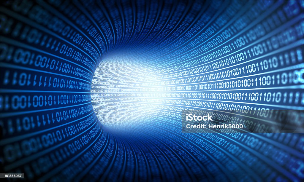 Binary tunnel 3d rendering of a 3d tunnel made of binary ones and zeroes. Data Stock Photo