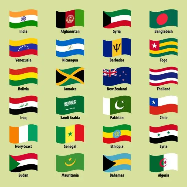 Vector illustration of Large set of country flags in wavy style on a bright background