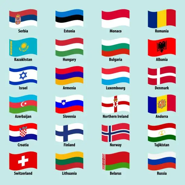 Vector illustration of Set of waving flags of European countries on a bright background