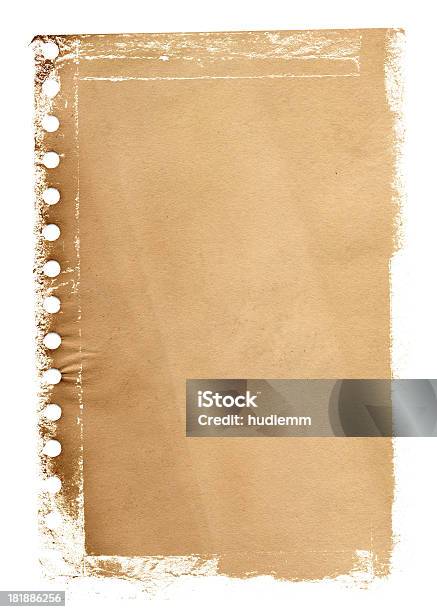 Grunge Notepad Page Paper Textured Background Stock Photo - Download Image Now - Cut Out, Spiral Notebook, Aging Process