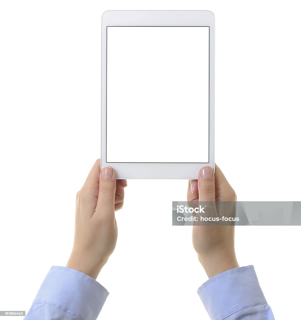 Holding tablet pc auf weißem Hintergrund - Lizenzfrei Ankündigung Stock-Foto