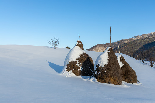 Beautiful winter landscape in Transilvania, Romania