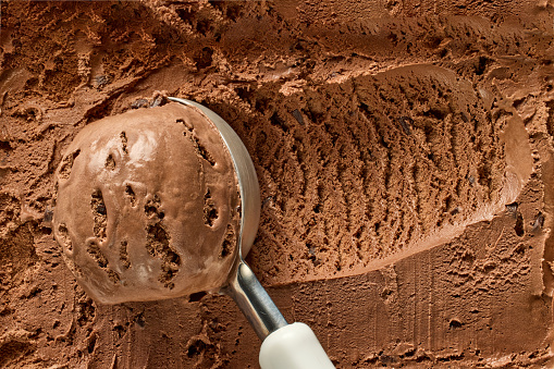 chocolate ice cream scoop, top view