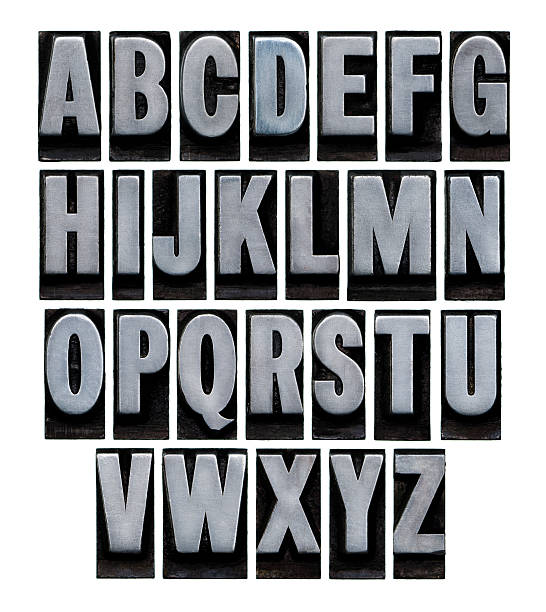 ensemble de l'alphabet vintage en métal - letter b typescript letterpress alphabet photos et images de collection