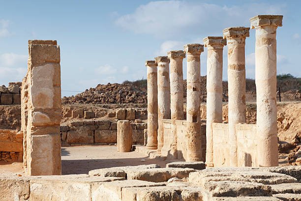 row of ancient roman columns in Paphos archaeological site Cyprus