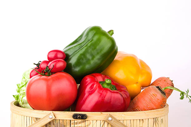 Vegetables variety in basket isolated on white background