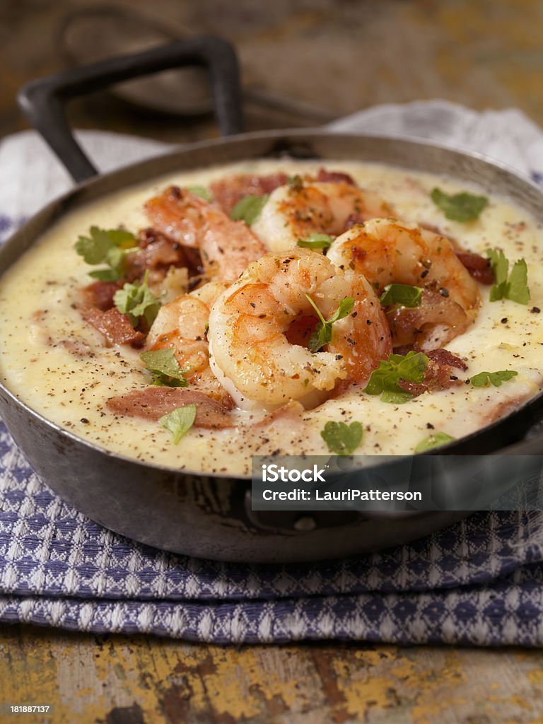 Shrimp and Grits "Creamy Grits with Shrimp, Bacon and Fresh Parsley - Photographed on Hasselblad H3D2-39mb Camera" American Culture Stock Photo