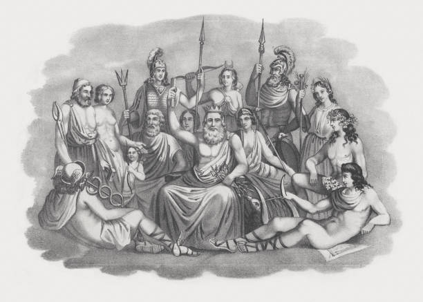 gods из греческой мифологии. литография, publ. в 1852 - engraving minerva engraved image roman mythology stock illustrations